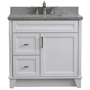 Bellaterra Home Vanity BellaTerra 400700-37R-WH-GYRC 37" Single sink vanity in White finish with Gray granite and CENTER rectangle sink- RIGHT drawers
