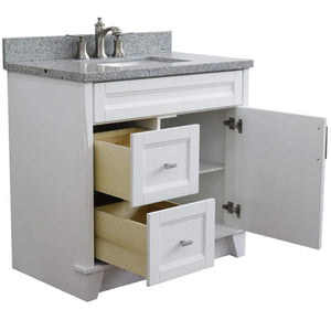 Bellaterra Home Vanity BellaTerra 400700-37R-WH-GYRC 37" Single sink vanity in White finish with Gray granite and CENTER rectangle sink- RIGHT drawers