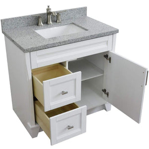 Bellaterra Home Vanity BellaTerra 400700-37R-WH-GYRC 37" Single sink vanity in White finish with Gray granite and CENTER rectangle sink- RIGHT drawers