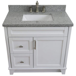 Bellaterra Home Vanity BellaTerra 400700-37R-WH-GYRC 37" Single sink vanity in White finish with Gray granite and CENTER rectangle sink- RIGHT drawers