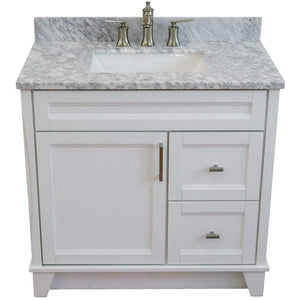 Bellaterra Home Vanity BellaTerra 400700-37R-WH-WMRC 37" Single sink vanity in White finish with White carrara marble and CENTER rectangle sink- RIGHT drawers