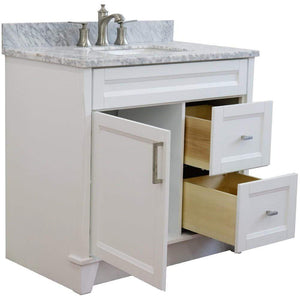 Bellaterra Home Vanity BellaTerra 400700-37R-WH-WMRC 37" Single sink vanity in White finish with White carrara marble and CENTER rectangle sink- RIGHT drawers
