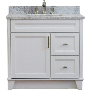 Bellaterra Home Vanity BellaTerra 400700-37R-WH-WMRC 37" Single sink vanity in White finish with White carrara marble and CENTER rectangle sink- RIGHT drawers