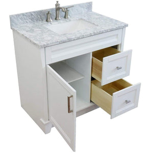 Bellaterra Home Vanity BellaTerra 400700-37R-WH-WMRC 37" Single sink vanity in White finish with White carrara marble and CENTER rectangle sink- RIGHT drawers