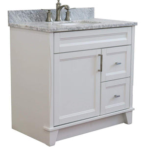 Bellaterra Home Vanity BellaTerra 400700-37R-WH-WMRC 37" Single sink vanity in White finish with White carrara marble and CENTER rectangle sink- RIGHT drawers