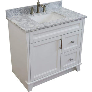 Bellaterra Home Vanity BellaTerra 400700-37R-WH-WMRC 37" Single sink vanity in White finish with White carrara marble and CENTER rectangle sink- RIGHT drawers