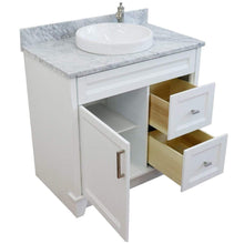 Load image into Gallery viewer, Bellaterra Home Vanity BellaTerra 400700-37R-WH-WMRDC 37&quot; Single sink vanity in White finish with White carrara marble and CENTER round sink- RIGHT drawers