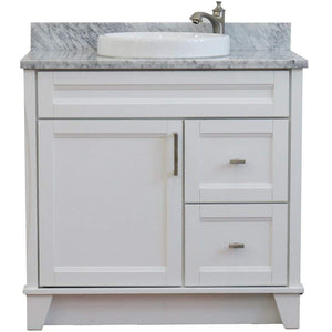 Bellaterra Home Vanity BellaTerra 400700-37R-WH-WMRDC 37" Single sink vanity in White finish with White carrara marble and CENTER round sink- RIGHT drawers