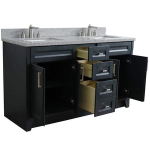 Bellaterra Home Vanity BellaTerra 400700-61D-DG-GYR 61" Double sink vanity in Dark Gray finish and Gray granite and rectangle sink