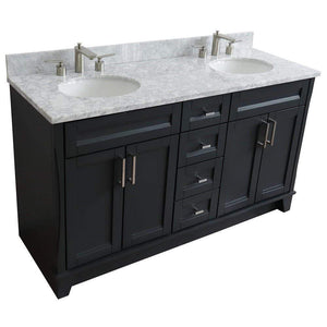 Bellaterra Home Vanity BellaTerra 400700-61D-DG-WMO 61" Double sink vanity in Dark Gray finish and White carrara marble and oval sink