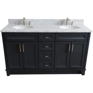 Bellaterra Home Vanity BellaTerra 400700-61D-DG-WMO 61" Double sink vanity in Dark Gray finish and White carrara marble and oval sink