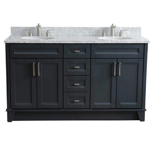 Bellaterra Home Vanity BellaTerra 400700-61D-DG-WMO 61" Double sink vanity in Dark Gray finish and White carrara marble and oval sink