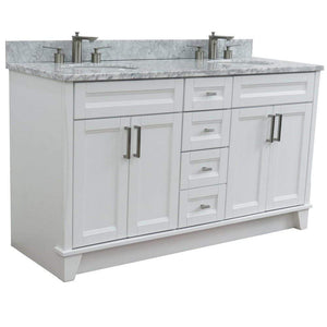 Bellaterra Home Vanity BellaTerra 400700-61D-WH-WMO 61" Double sink vanity in White finish and White carrara marble and oval sink