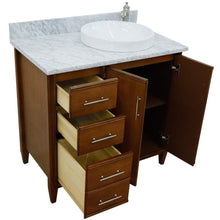 Load image into Gallery viewer, Bellaterra Home Vanity BellaTerra 400901-37R-WA-WMRDR 37&quot; Single vanity in Walnut finish with White Carrara and round sink- Right door/Right sink