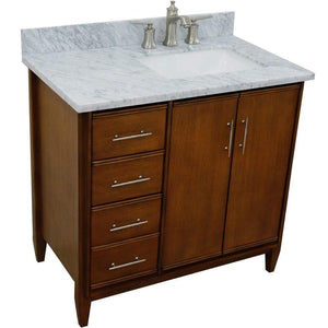 Bellaterra Home Vanity BellaTerra 400901-37R-WA-WMRR 37" Single vanity in Walnut finish with White Carrara and rectangle sink- Right door/Right sink