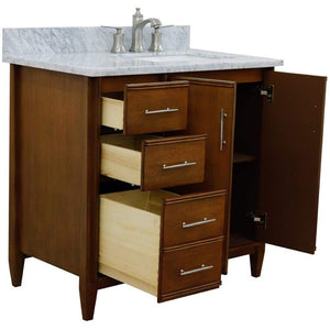 Bellaterra Home Vanity BellaTerra 400901-37R-WA-WMRR 37" Single vanity in Walnut finish with White Carrara and rectangle sink- Right door/Right sink