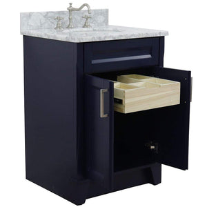 Bellaterra Home Vanity BellaTerra Home 25" Single Sink Vanity in Blue finish with White Carrara Marble and Oval Sink 400700-25-BU-WMO