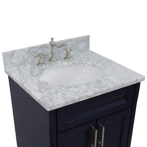 Bellaterra Home Vanity BellaTerra Home 25" Single Sink Vanity in Blue finish with White Carrara Marble and Oval Sink 400700-25-BU-WMO