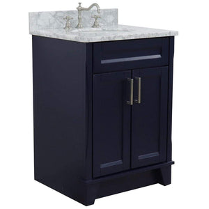 Bellaterra Home Vanity BellaTerra Home 25" Single Sink Vanity in Blue finish with White Carrara Marble and Oval Sink 400700-25-BU-WMO