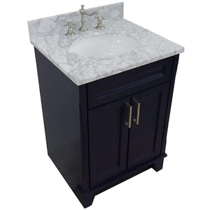 Bellaterra Home Vanity BellaTerra Home 25" Single Sink Vanity in Blue finish with White Carrara Marble and Oval Sink 400700-25-BU-WMO