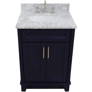 Bellaterra Home Vanity BellaTerra Home 25" Single Sink Vanity in Blue finish with White Carrara Marble and Oval Sink 400700-25-BU-WMO