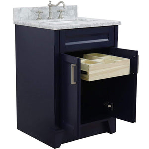 Bellaterra Home Vanity BellaTerra Home 25" Single Sink Vanity in Blue Finish with White Carrara Marble and Rectangle Sink 400700-25-BU-WMR