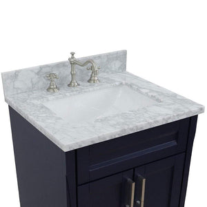 Bellaterra Home Vanity BellaTerra Home 25" Single Sink Vanity in Blue Finish with White Carrara Marble and Rectangle Sink 400700-25-BU-WMR
