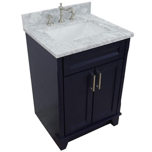 Bellaterra Home Vanity BellaTerra Home 25" Single Sink Vanity in Blue Finish with White Carrara Marble and Rectangle Sink 400700-25-BU-WMR