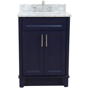 Bellaterra Home Vanity BellaTerra Home 25" Single Sink Vanity in Blue Finish with White Carrara Marble and Rectangle Sink 400700-25-BU-WMR