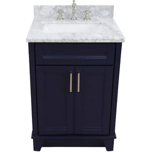 Bellaterra Home Vanity BellaTerra Home 25" Single Sink Vanity in Blue Finish with White Carrara Marble and Rectangle Sink 400700-25-BU-WMR