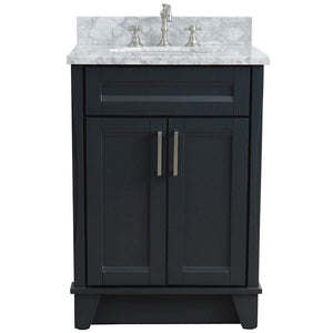Bellaterra Home Vanity BellaTerra Home 25" Single Sink Vanity in Dark Gray Finish with White Carrara Marble and Oval Sink 400700-25-DG-WMO