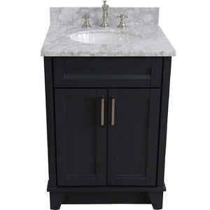 Bellaterra Home Vanity BellaTerra Home 25" Single Sink Vanity in Dark Gray Finish with White Carrara Marble and Oval Sink 400700-25-DG-WMO