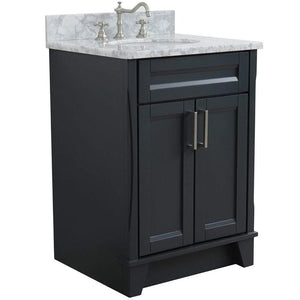 Bellaterra Home Vanity BellaTerra Home 25" Single Sink Vanity in Dark Gray Finish with White Carrara Marble and Oval Sink 400700-25-DG-WMO