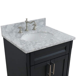 Bellaterra Home Vanity BellaTerra Home 25" Single Sink Vanity in Dark Gray Finish with White Carrara Marble and Oval Sink 400700-25-DG-WMO