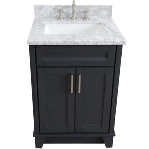 Bellaterra Home Vanity BellaTerra Home 25" Single Sink Vanity in Dark Gray Finish with White Carrara Marble and Rectangle Sink 400700-25-DG-WMR