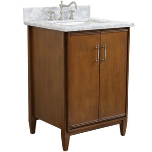 Bellaterra Home Vanity BellaTerra Home 25" Single sink vanity in Walnut finish with White carrara marble and rectangle sink 400901-25-WA-WMR