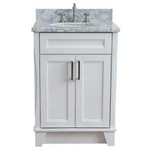 Bellaterra Home Vanity BellaTerra Home 25" Single sink vanity in White finish with White Carrara Marble and Oval Sink 400700-25-WH-WMO