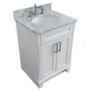 Bellaterra Home Vanity BellaTerra Home 25" Single sink vanity in White finish with White Carrara Marble and Oval Sink 400700-25-WH-WMO