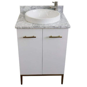 Bellaterra Home Vanity BellaTerra Home 25" Single sink vanity in White finish with White carrara marble and round sink 408001-25-WH-WMRD