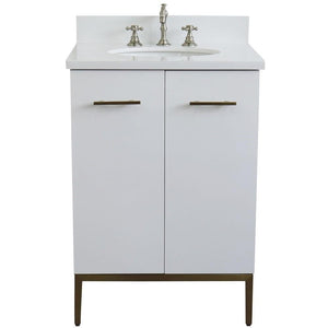 Bellaterra Home Vanity BellaTerra Home 25" Single sink vanity in White finish with White quartz and oval sink 408001-25-WH-WEO