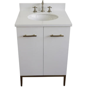 Bellaterra Home Vanity BellaTerra Home 25" Single sink vanity in White finish with White quartz and oval sink 408001-25-WH-WEO