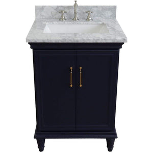 Bellaterra Home Vanity BellaTerra Home 25" Single vanity in Blue finish with White Carrara and rectangle sink 400800-25-BU-WMR
