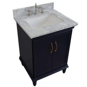 Bellaterra Home Vanity BellaTerra Home 25" Single vanity in Blue finish with White Carrara and rectangle sink 400800-25-BU-WMR