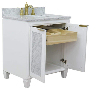 Bellaterra Home Vanity BellaTerra Home 31" Single sink vanity in White finish with White carrara marble with oval sink 400990-31-WH-WMO