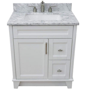 Bellaterra Home Vanity BellaTerra Home 31" Single Sink Vanity in White Finish with White Carrara Marble with Rectangle Sink 400700-31-WH-WMR