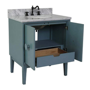 Bellaterra Home Vanity BellaTerra Home 31" Single vanity in Aqua Blue finish with White Carrara top and Oval Sink 400400-AB-WMO