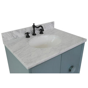 Bellaterra Home Vanity BellaTerra Home 31" Single vanity in Aqua Blue finish with White Carrara top and Oval Sink 400400-AB-WMO