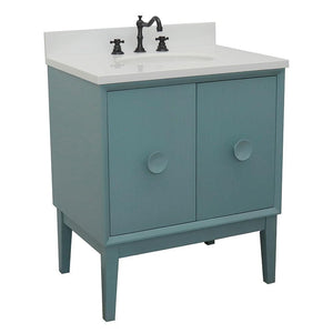 Bellaterra Home Vanity BellaTerra Home 31" Single vanity in Aqua Blue finish with White Quartz top and Oval Sink 400400-AB-WEO