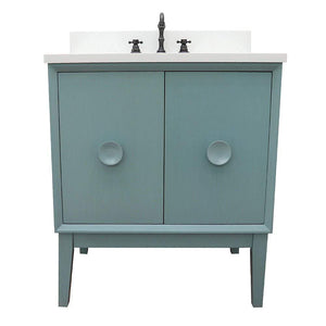 Bellaterra Home Vanity BellaTerra Home 31" Single vanity in Aqua Blue finish with White Quartz top and Oval Sink 400400-AB-WEO