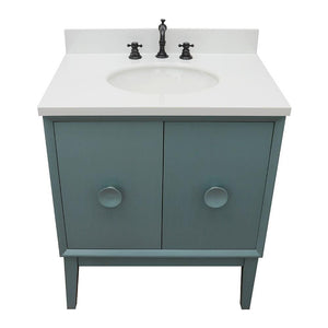 Bellaterra Home Vanity BellaTerra Home 31" Single vanity in Aqua Blue finish with White Quartz top and Oval Sink 400400-AB-WEO